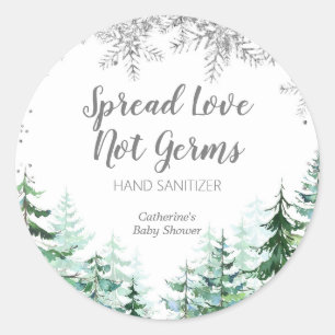 Pegatina Redonda Silver snowflakes forest Hand Sanitizers Label