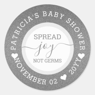 Pegatina Redonda Silver Spread Joy Baby Shower Hand Sanitizer Favor