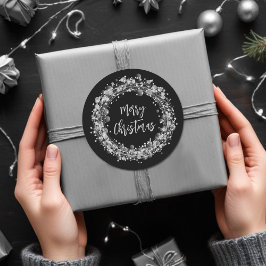 Pegatina Redonda Silver Stars Feliz Navidad