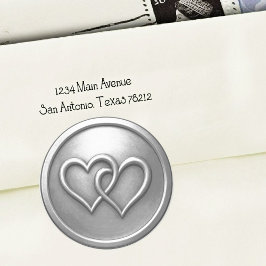 Pegatina Redonda Silver Two Hearts Intertwined Wedding