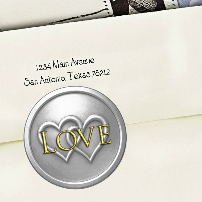 Pegatina Redonda Silver Two Hearts Intertwined Wedding (Subido por el creador)