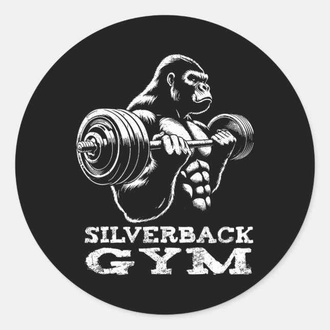 Pegatina Redonda Silverback Gym Gorila Halterofilia Fitne (Anverso)