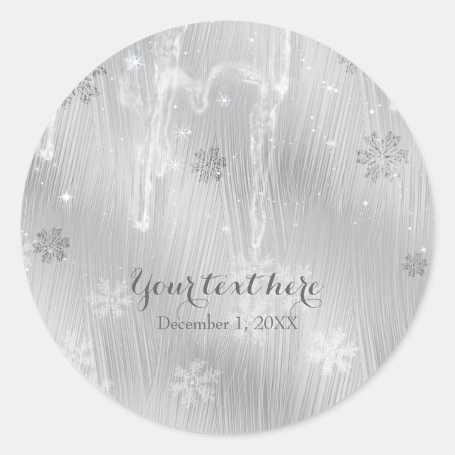 Pegatina Redonda Silvery White Snowflakes Winter Favor De La Tierra (Anverso)