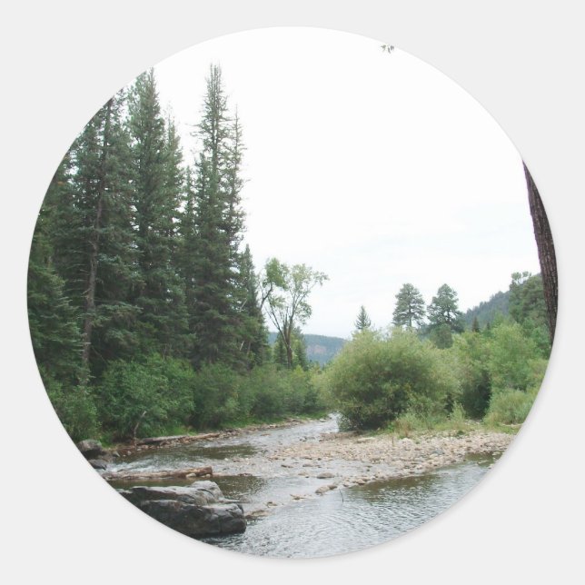 Pegatina Redonda Silvicultura Pecos, Nuevo México (Anverso)