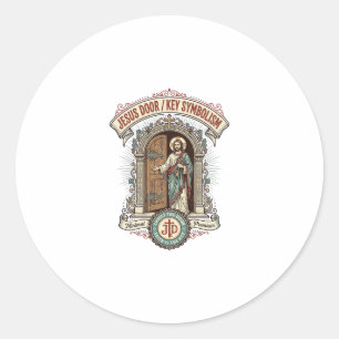 Pegatina Redonda Simbolismo de la llave de la puerta de Jesús Simbo
