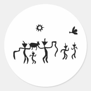 Pegatina Redonda símbolo antiguo idol geoglyph petroglifo amerindio