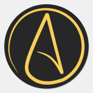 Pegatina Redonda Símbolo ateo: amarillo sobre negro