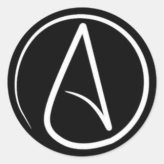 Pegatina Redonda Símbolo ateo: blanco sobre negro
