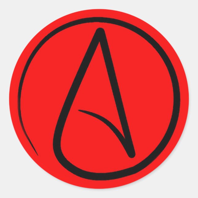 Pegatina Redonda Símbolo ateo: negro sobre rojo (Anverso)