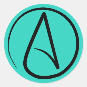 Pegatina Redonda Símbolo ateo: negro sobre verdigris