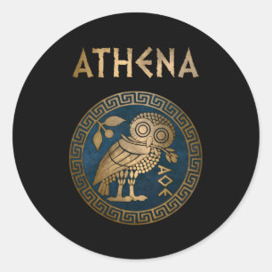 Pegatina Redonda Símbolo Athena Athenian Owl De La Diosa Griega Ath
