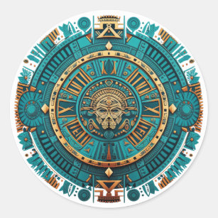 Pegatina Redonda Símbolo azteca, inca y maya de antaño
