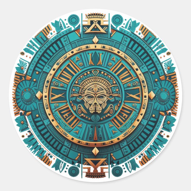 Pegatina Redonda Símbolo azteca, inca y maya de antaño (Anverso)