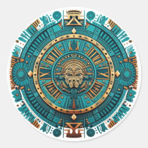 Pegatina Redonda Símbolo azteca, inca y maya de antaño