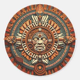 Pegatina Redonda Símbolo azteca, inca y maya de antaño