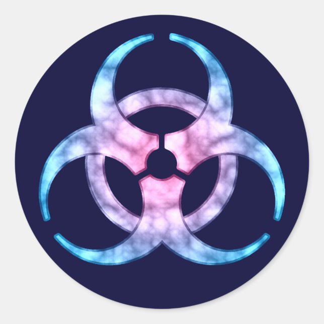 Pegatina Redonda Símbolo azul de riesgo biológico (Anverso)