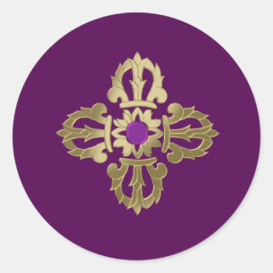Pegatina Redonda Símbolo budista dorado de Vajra