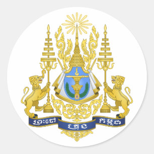Pegatina Redonda Símbolo camboyano oficial del escudo de armas