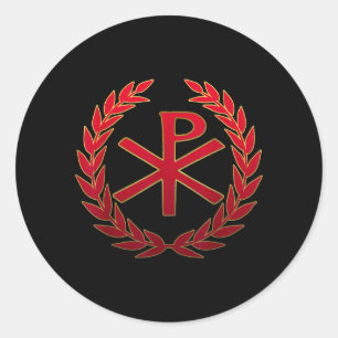 Pegatina Redonda Símbolo Chi Rho Rojo del Imperio Romano SPQR