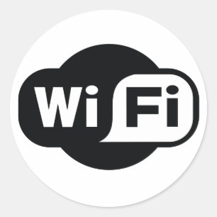 Pegatina Redonda Símbolo clásico de WiFi en blanco y negro