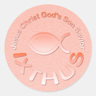Pegatina Redonda Símbolo cristiano de los pescados de IXTHUS -