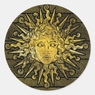 Pegatina Redonda Símbolo de Apolo Sun en el modelo dominante grieg