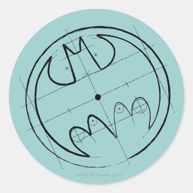 Pegatina Redonda Símbolo de Batman | Logotipo de esbozo técnico (Anverso)