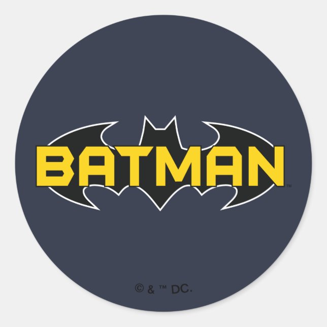 Pegatina Redonda Símbolo de Batman | Nombre Logotipo amarillo y neg (Anverso)