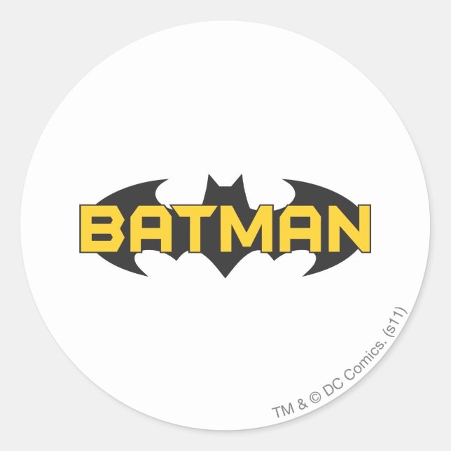 Pegatina Redonda Símbolo de Batman | Nombre Logotipo amarillo y neg |  