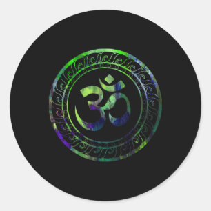 Pegatina Redonda Símbolo de budismo Om Ohm Aum Yoga Sánscrito _1