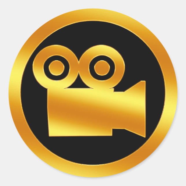 Pegatina Redonda Símbolo de cámara de película de oro (Anverso)
