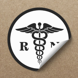 Pegatina Redonda Símbolo de enfermero de RN Caduceus médico clásico