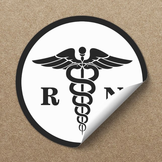 Pegatina Redonda Símbolo de enfermero de RN Caduceus médico clásico (Subido por el creador)