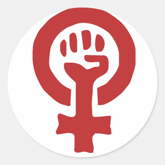 Pegatina Redonda Símbolo de feminismo rojo (Anverso)