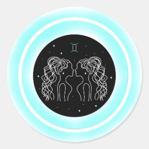 Pegatina Redonda Símbolo de Géminis – Emblema de astrología minimal
