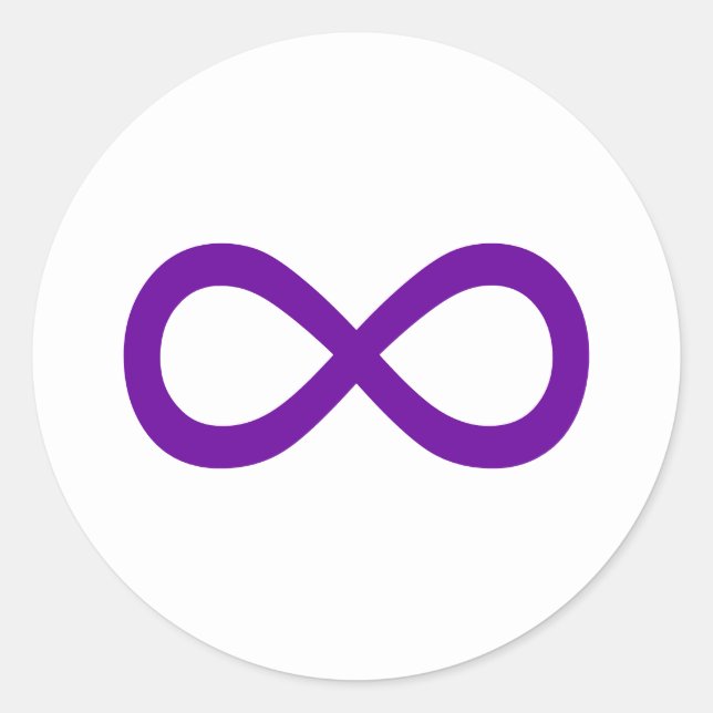 Pegatina Redonda Símbolo de Infinito Morado (Anverso)