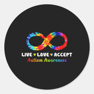 Pegatina Redonda Símbolo de infinito Tie Dye Vive Ama Acepta Autism