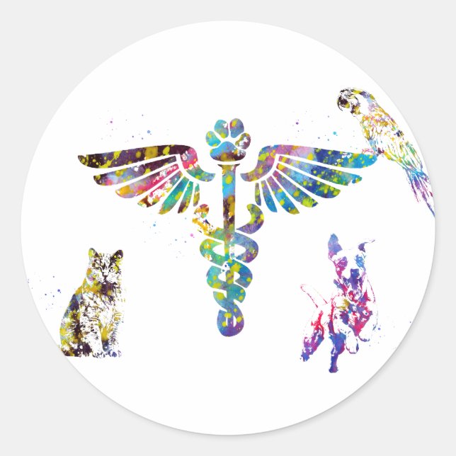 Pegatina Redonda Símbolo de la clínica veterinaria (Anverso)