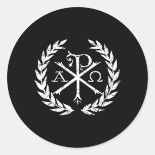 Pegatina Redonda Símbolo de la fe cristiana Chi Rho Alpha Omega