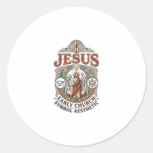 Pegatina Redonda Símbolo de la Iglesia Primitiva de Jesús Estética