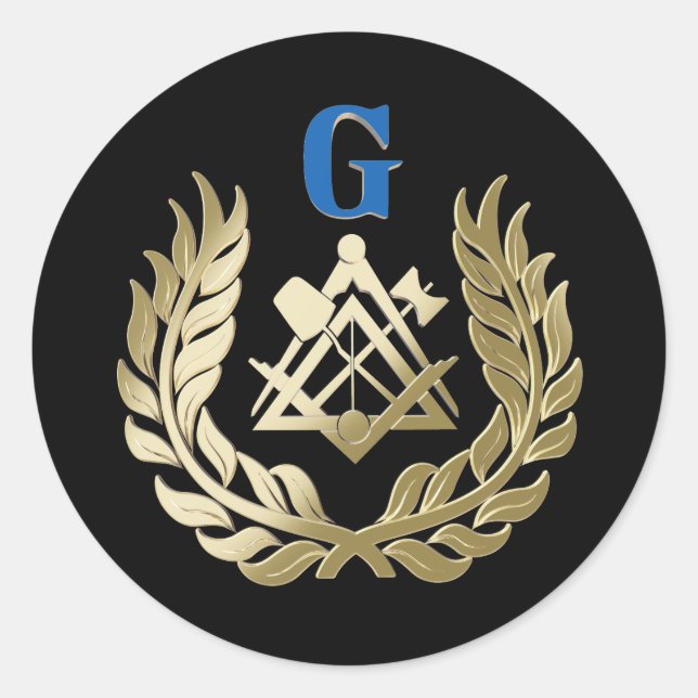 Pegatina Redonda Símbolo de la mampostería dorada (Anverso)