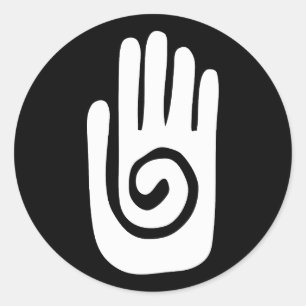 Pegatina Redonda Símbolo de la mano Hopi curar espiral palma nativo
