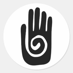Pegatina Redonda Símbolo de la mano Hopi curar espiral palma nativo