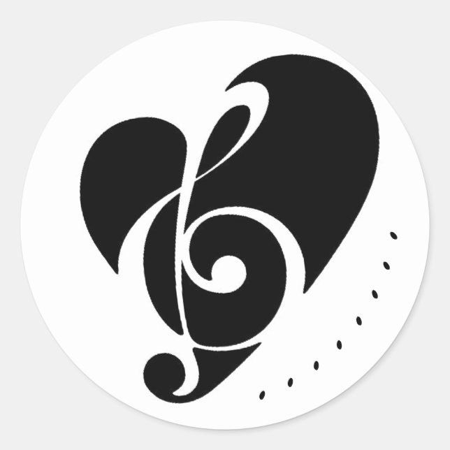 Pegatina Redonda Símbolo de música en blanco y negro con diseño de  (Anverso)