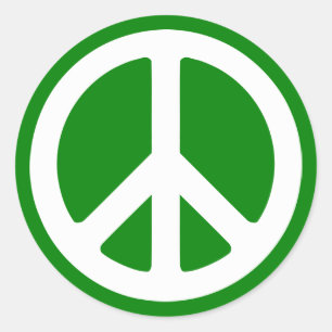 Pegatina Redonda Símbolo de paz blanco y verde