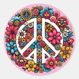 Pegatina Redonda símbolo de paz floral símbolo de signo de color ar