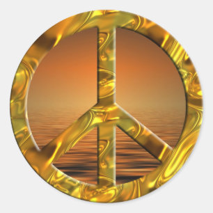 Pegatina Redonda Símbolo de PAZ - ORO   puesta de sol