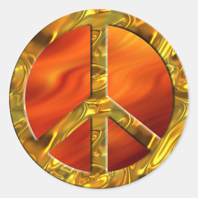 Pegatina Redonda Símbolo de PAZ - ORO | rojo fuego (Anverso)