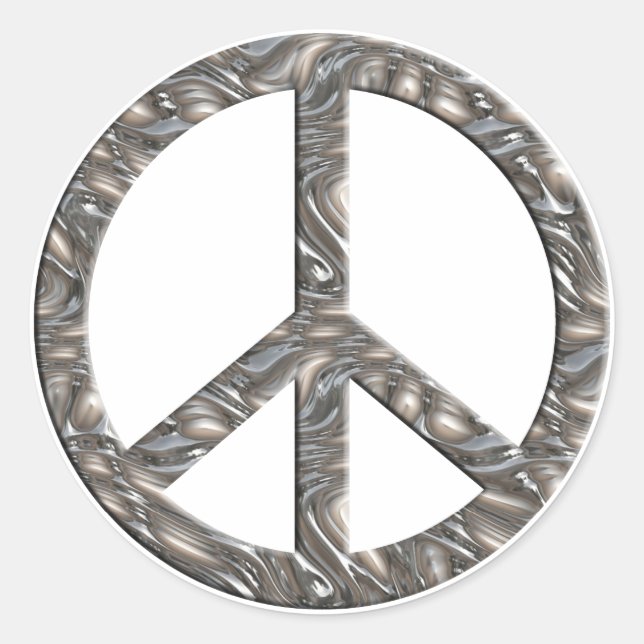 Pegatina Redonda Símbolo de PAZ - PLATA (Anverso)