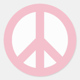 Pegatina Redonda Símbolo de paz rosa pálido y blanco